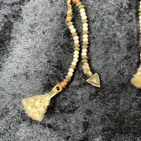 Global Goods Partners Handmade Stamped Brass Bead Bib Necklace Braided Strap - Picture 7 of 8